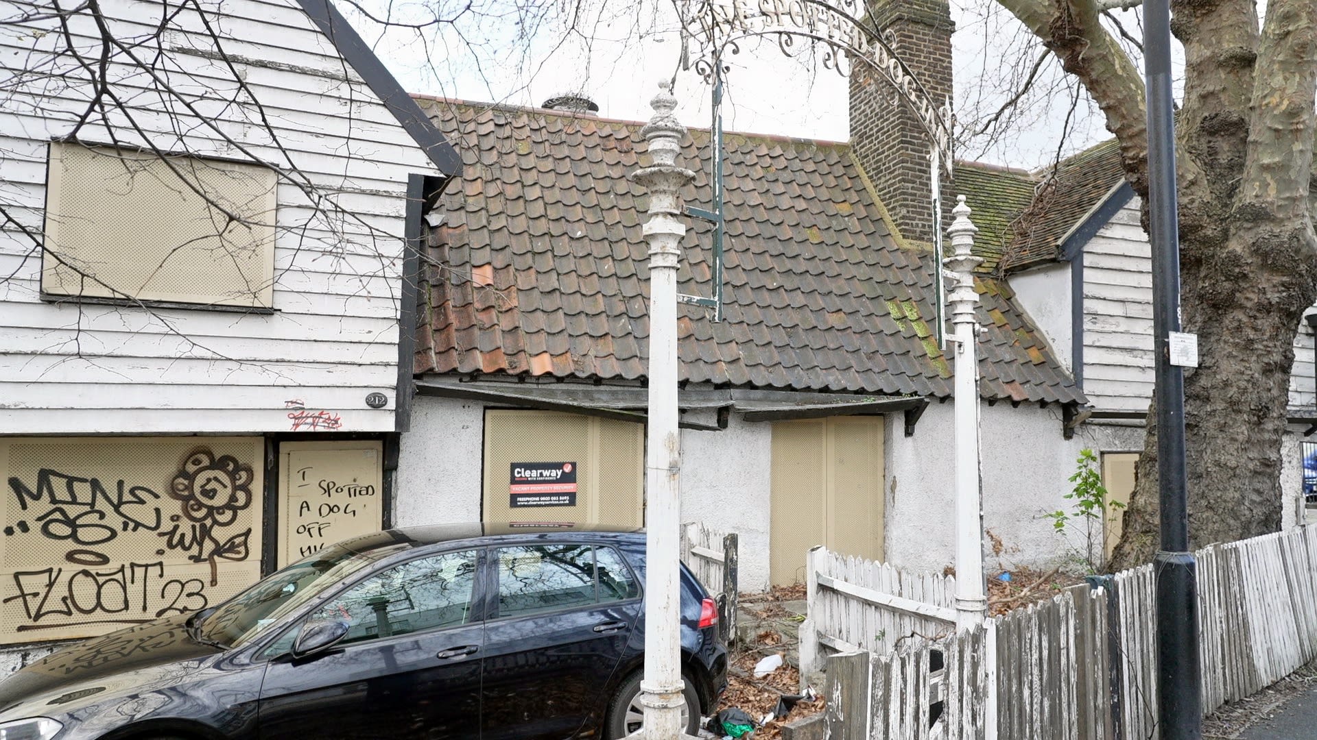 The derelict Spotted Dog Inn, Forest Gate.